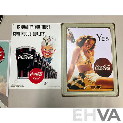 Ten Coca Cola Steel Advertisement Signs Including ''Your Thirst Takes Wings'' and Delicious and Refreshing