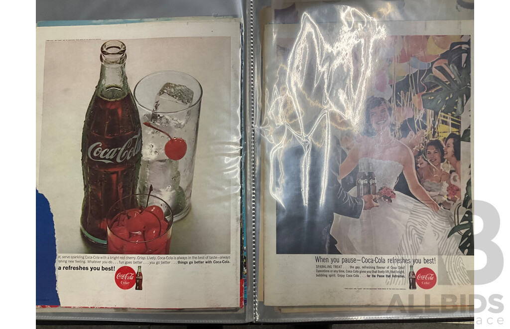 Three Albums of Coca Cola 1950's-1970's Magazine Advertisements, Event Pamphlets, Coca Cola Related News and More