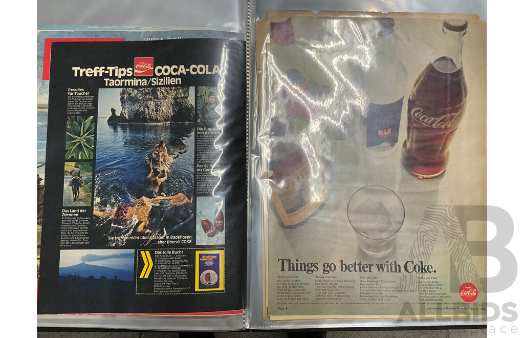 Three Albums of Coca Cola 1950's-1970's Magazine Advertisements, Event Pamphlets, Coca Cola Related News and More