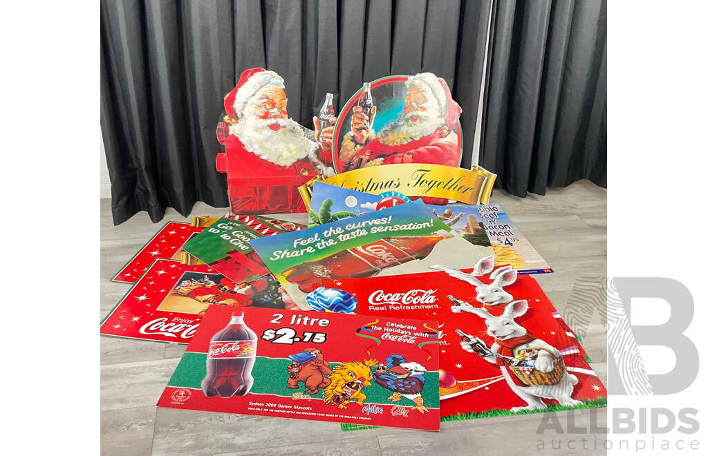 Collection of Large Coca Cola Retail Signs Including 2000 Olympics, Feel the Curves and Christmas Together