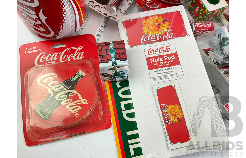 Coca Cola Merchandise Including Vintage Money Tins, Pens, Coasters, Frisbee, Playing Cards, Lip Smackers