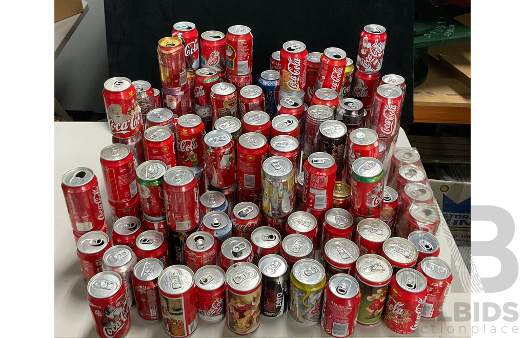 Collection of International and Commemorative Coca Cola Cans, Steel and Aluminium Including Christmas and Olympics