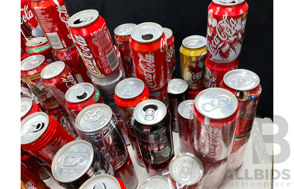 Collection of International and Commemorative Coca Cola Cans, Steel and Aluminium Including Christmas and Olympics