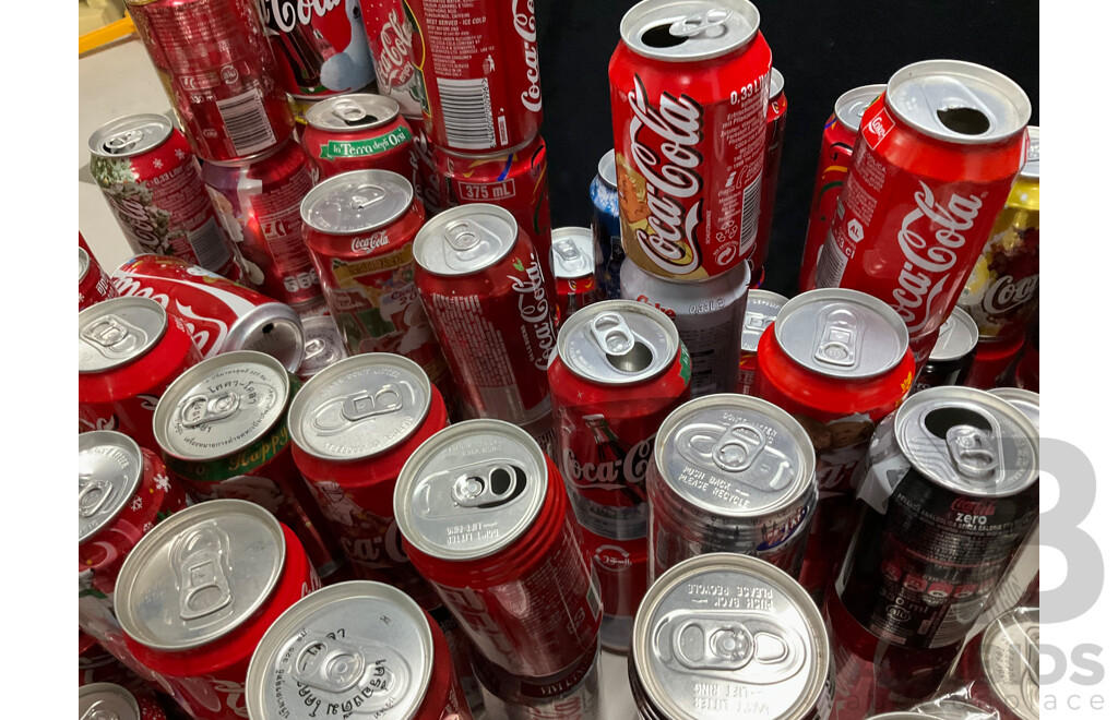 Collection of International and Commemorative Coca Cola Cans, Steel and Aluminium Including Christmas and Olympics