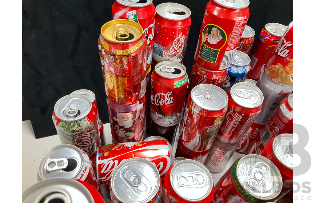 Collection of International and Commemorative Coca Cola Cans, Steel and Aluminium Including Christmas and Olympics