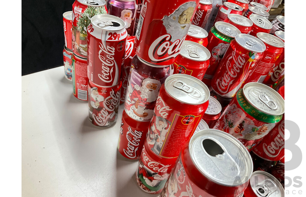 Collection of International and Commemorative Coca Cola Cans, Steel and Aluminium Including Christmas and Olympics