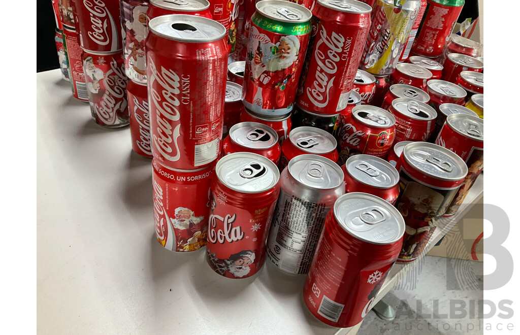 Collection of International and Commemorative Coca Cola Cans, Steel and Aluminium Including Christmas and Olympics