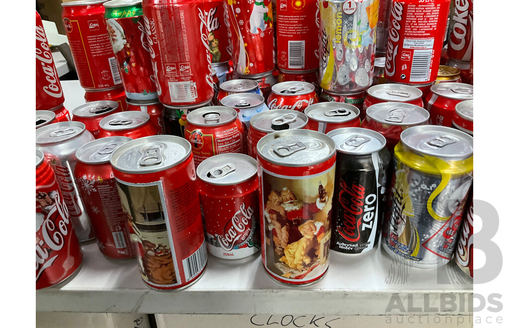 Collection of International and Commemorative Coca Cola Cans, Steel and Aluminium Including Christmas and Olympics