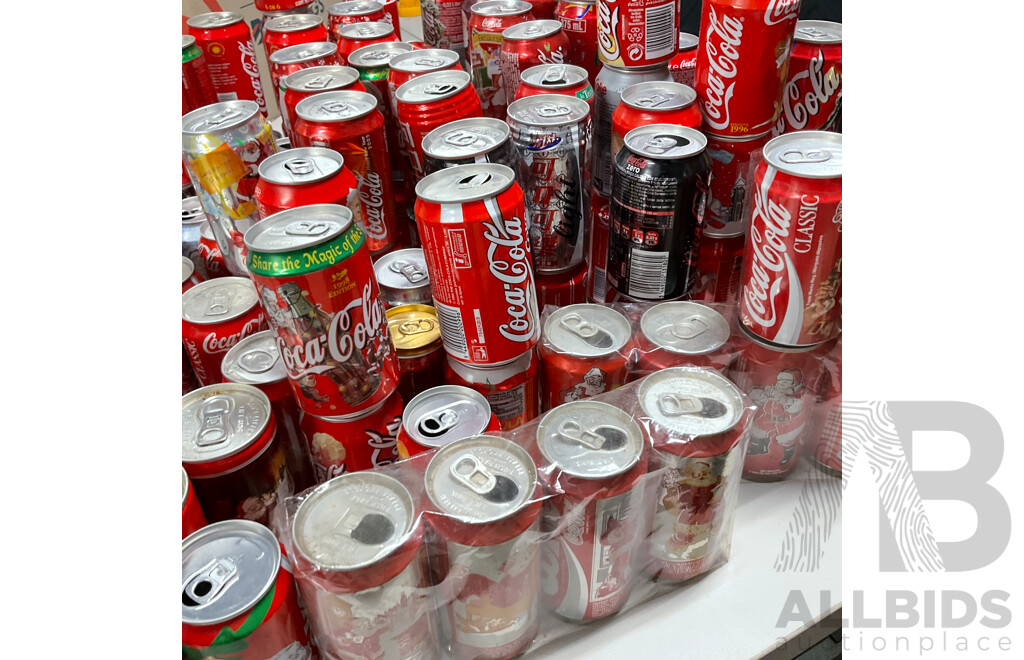 Collection of International and Commemorative Coca Cola Cans, Steel and Aluminium Including Christmas and Olympics