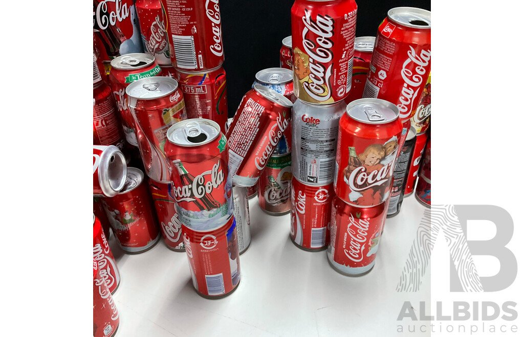 Collection of International and Commemorative Coca Cola Cans, Steel and Aluminium Including Christmas and Olympics