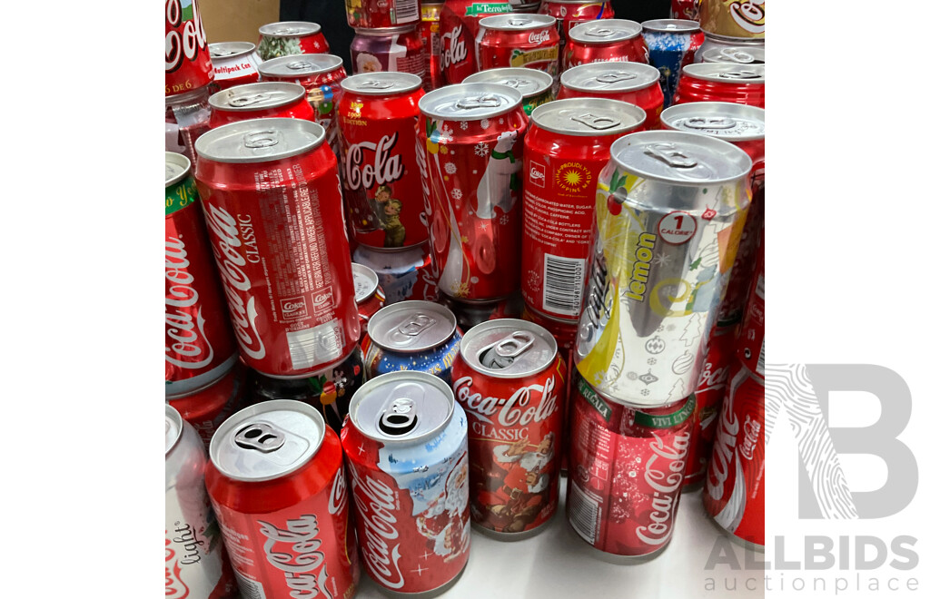 Collection of International and Commemorative Coca Cola Cans, Steel and Aluminium Including Christmas and Olympics