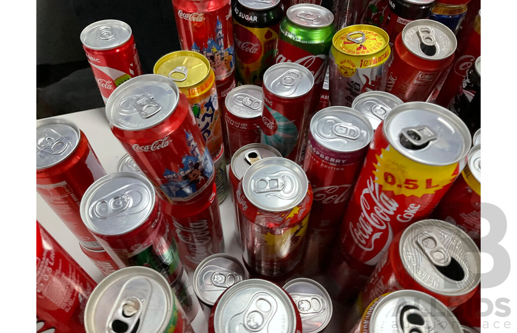 Collection of International and Commemorative Coca Cola/Fanta/Sprite Cans and Money Boxes, Aluminium, Steel and Plastic Including Classic, Christmas, Summer, Olympics