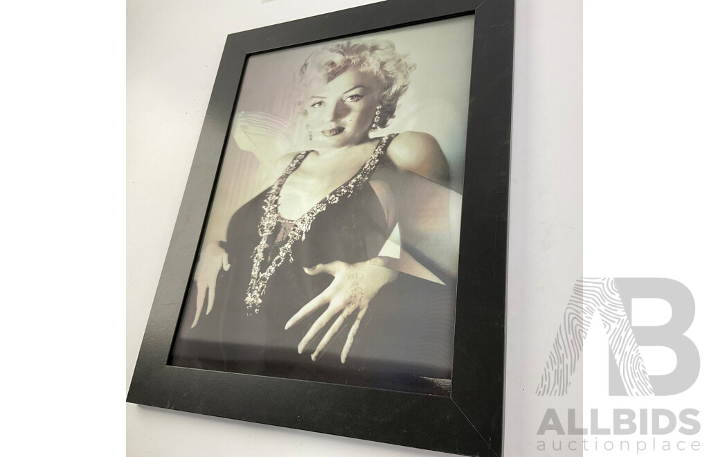 Collection of Marilyn Monroe Memorabilia Including Clock, Statue, Rotating Cylinder, Money Boxes, Cup, Coasters, Tin Plate Hangers, Picture, Calendar