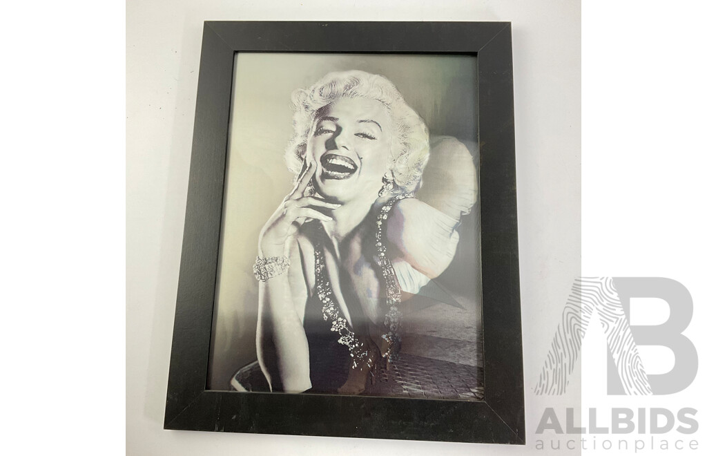 Collection of Marilyn Monroe Memorabilia Including Clock, Statue, Rotating Cylinder, Money Boxes, Cup, Coasters, Tin Plate Hangers, Picture, Calendar