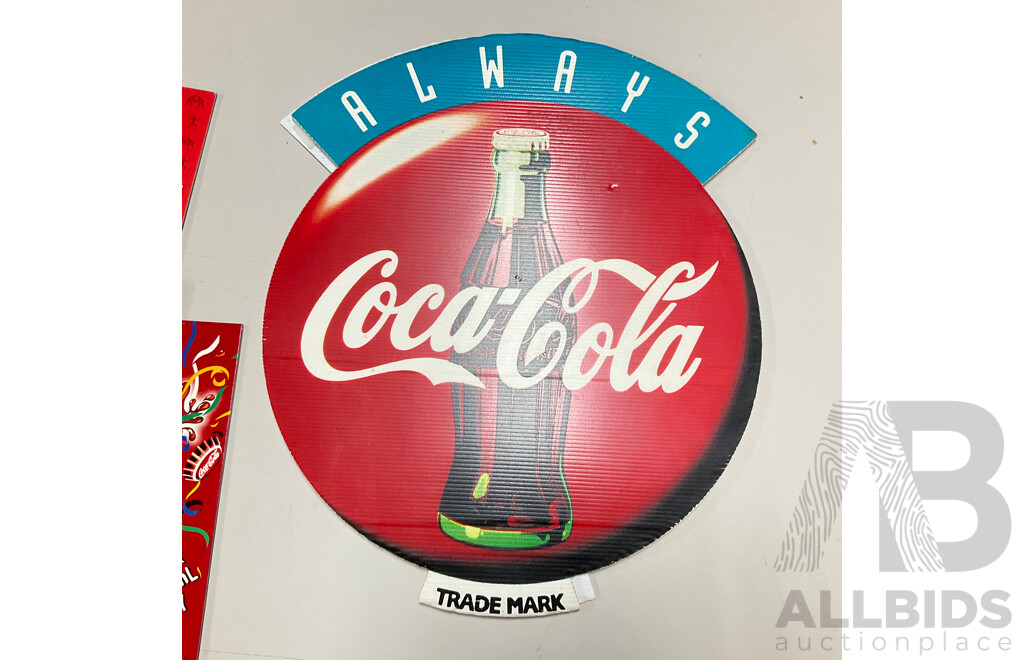 Collection of 1990's Coca Cola Retail/Promotion Signs Including Always Coca Cola, Vanilla Coke, Atlanta Olympics and More