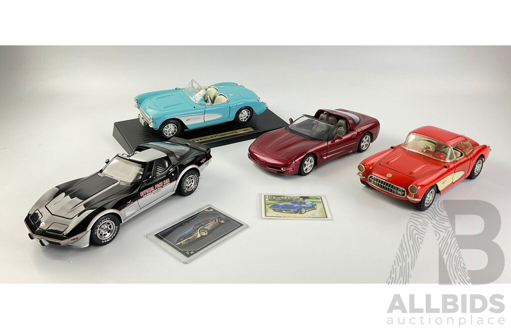 Collection of Diecast Corvettes, Including Battery Operated Steel Tec, 1950's to 1990's