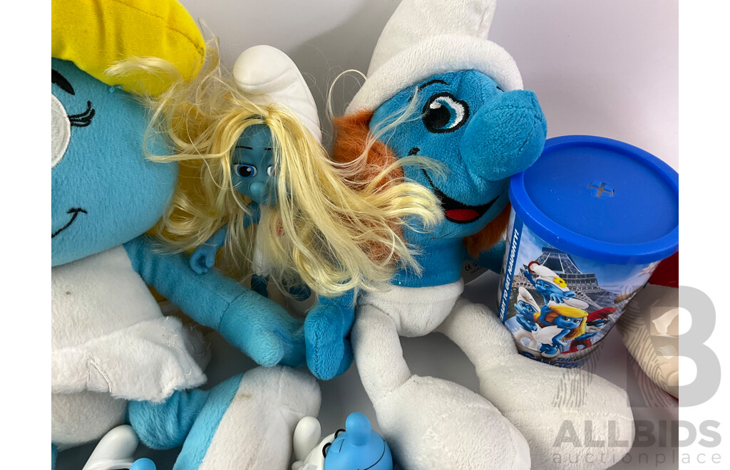 Collection of Smurf Plush Toys, Display Figures, Cups and Cookie Jar