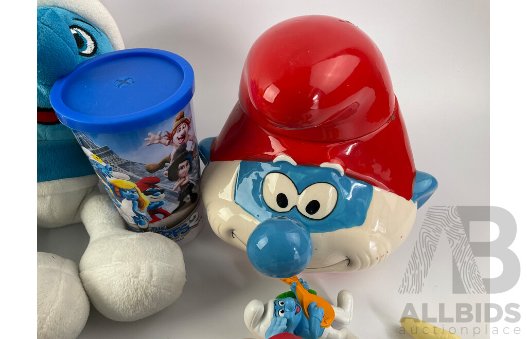 Collection of Smurf Plush Toys, Display Figures, Cups and Cookie Jar