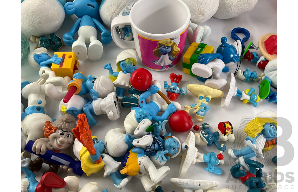 Collection of Smurf Plush Toys, Display Figures, Cups and Cookie Jar