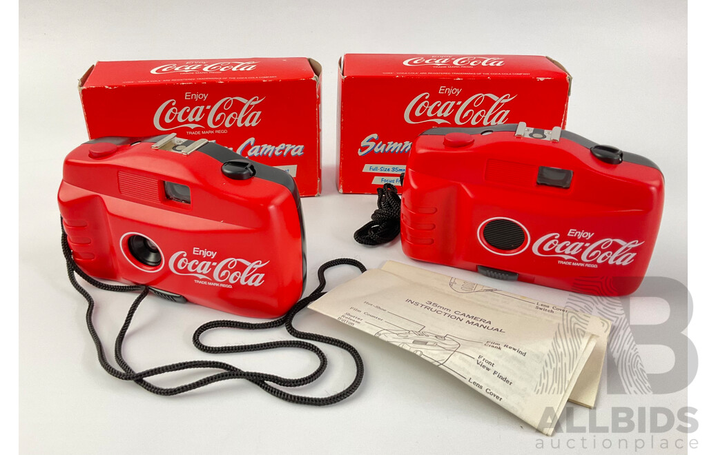 Two Coca Cola Summer Fun 35mm Film Cameras with Original Boxes