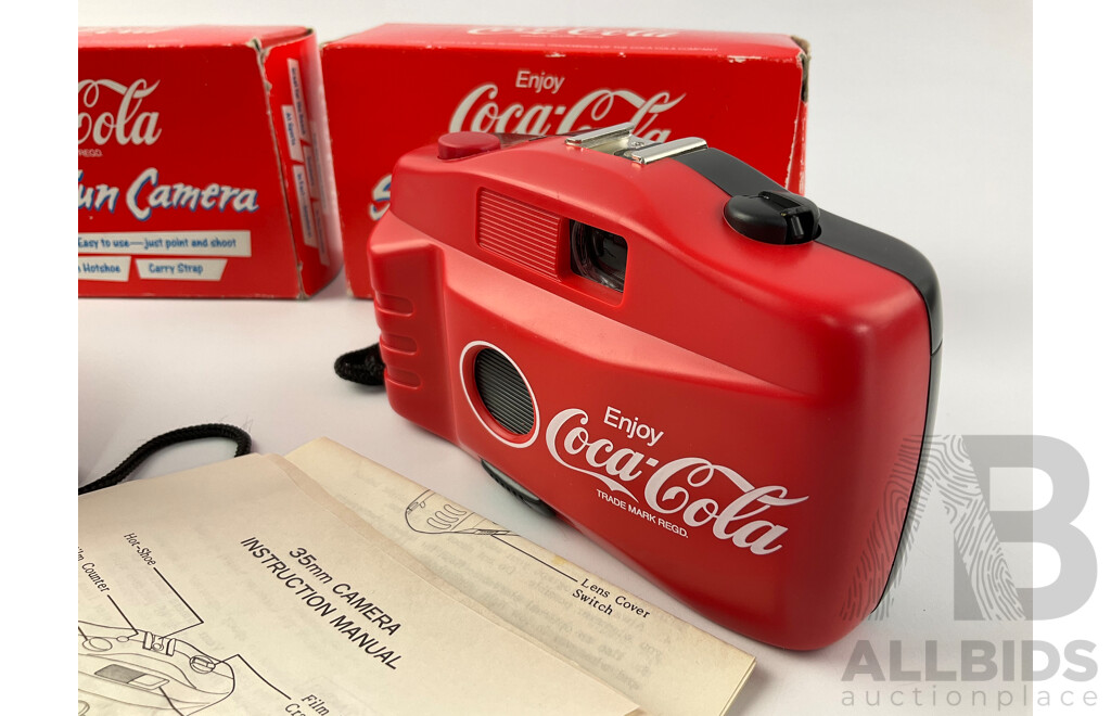 Two Coca Cola Summer Fun 35mm Film Cameras with Original Boxes