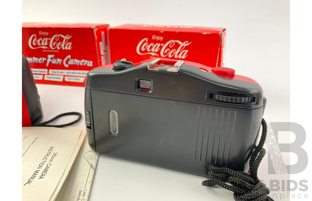 Two Coca Cola Summer Fun 35mm Film Cameras with Original Boxes