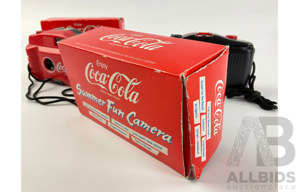 Two Coca Cola Summer Fun 35mm Film Cameras with Original Boxes