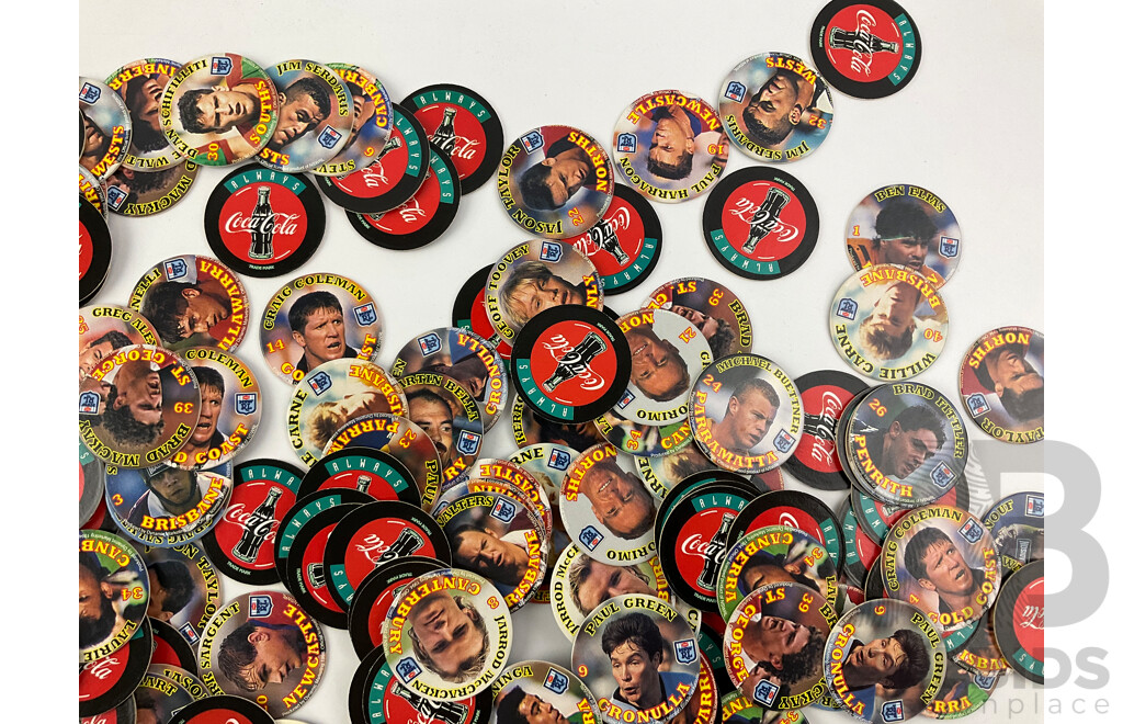 Large Collection of 1990's Coca Cola NRL Pogs/Tazos - Approximately 415 Grams