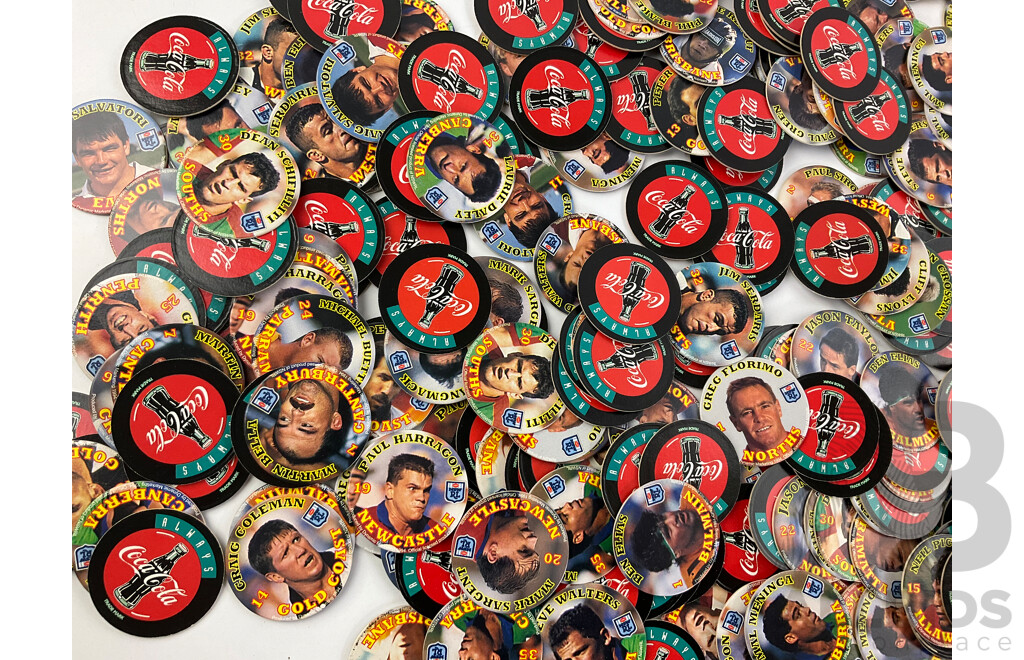 Large Collection of 1990's Coca Cola NRL Pogs/Tazos - Approximately 415 Grams