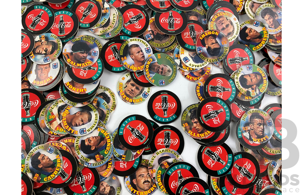 Large Collection of 1990's Coca Cola NRL Pogs/Tazos - Approximately 415 Grams