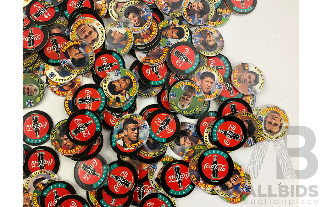 Large Collection of 1990's Coca Cola NRL Pogs/Tazos - Approximately 415 Grams