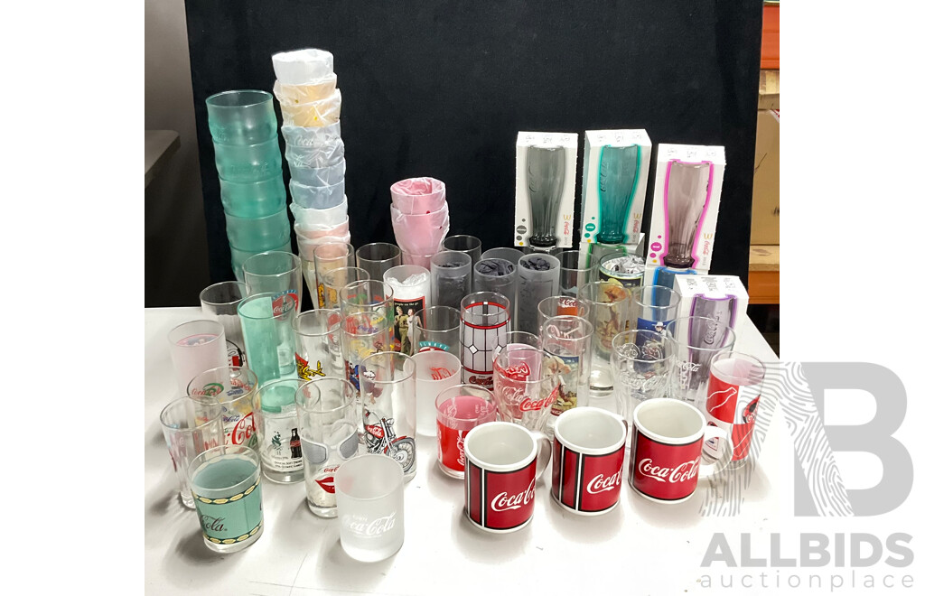 Collection of Coca Cola Cups, Mugs and Glasses Including Anodised, 1996 and 2000 Olympics