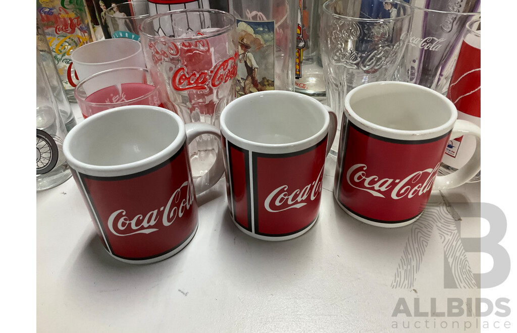 Collection of Coca Cola Cups, Mugs and Glasses Including Anodised, 1996 and 2000 Olympics