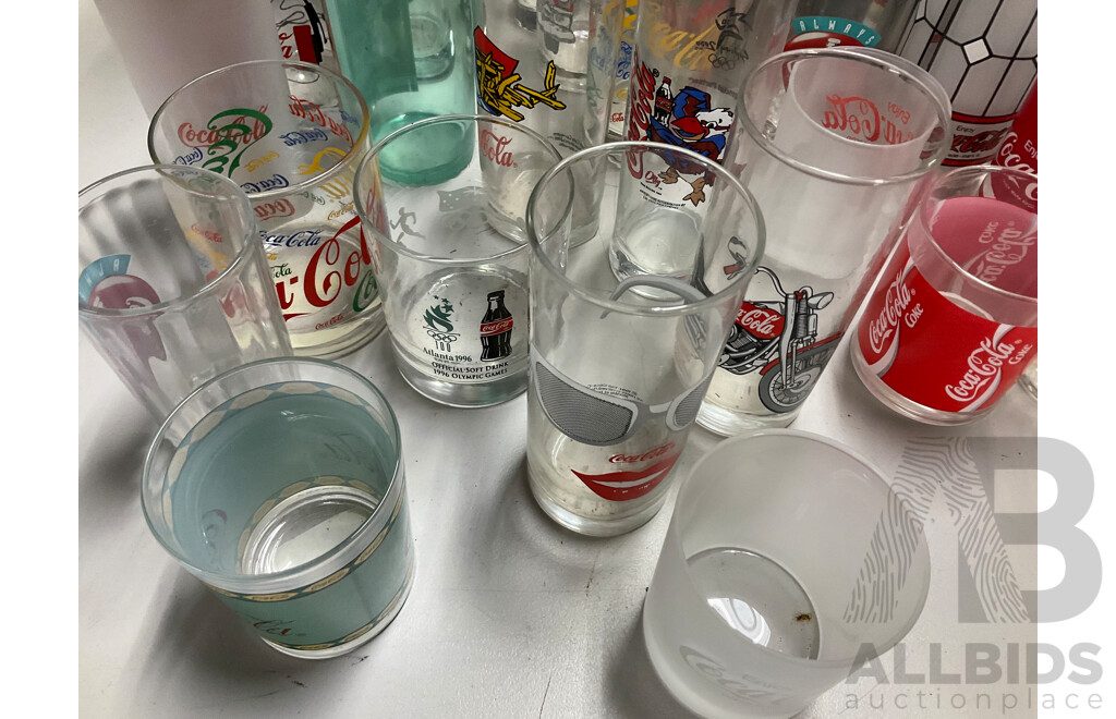 Collection of Coca Cola Cups, Mugs and Glasses Including Anodised, 1996 and 2000 Olympics