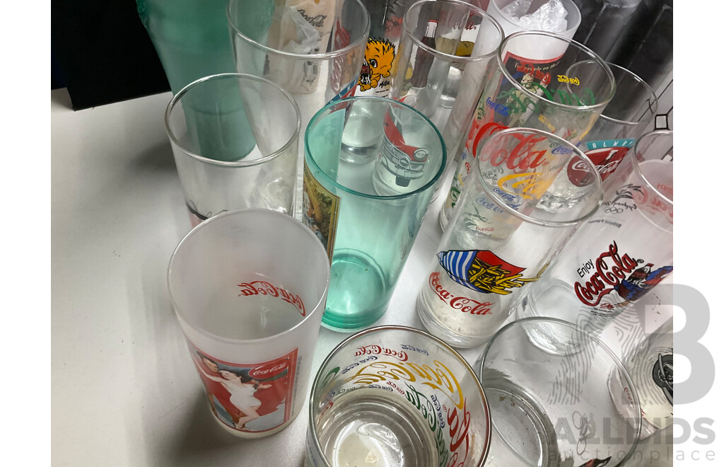 Collection of Coca Cola Cups, Mugs and Glasses Including Anodised, 1996 and 2000 Olympics
