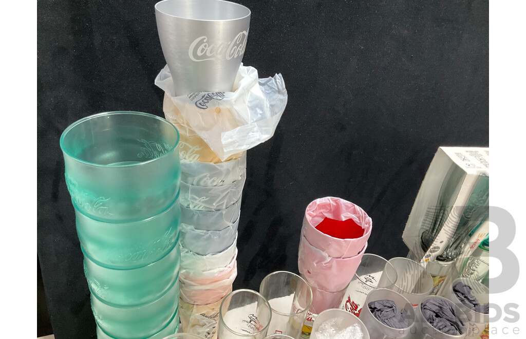 Collection of Coca Cola Cups, Mugs and Glasses Including Anodised, 1996 and 2000 Olympics