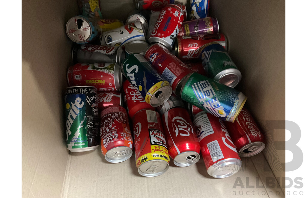 Large Collection of Commemorative and International Coca Cola Cans and Bottles Including Indy Car, Rugby, Olympics, Summer, Music Festivals and More