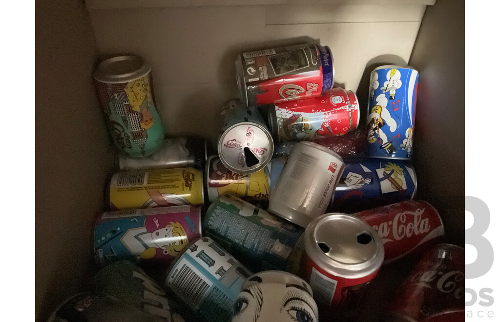 Large Collection of Commemorative and International Coca Cola Cans and Bottles Including Indy Car, Rugby, Olympics, Summer, Music Festivals and More