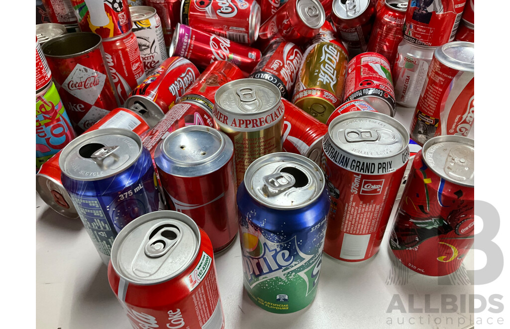 Large Collection of Commemorative and International Coca Cola Cans and Bottles Including Indy Car, Rugby, Olympics, Summer, Music Festivals and More
