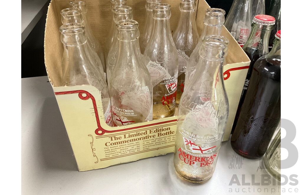 Collection of Vintage and Collectable Coke Bottles Including 1987 America's Cup