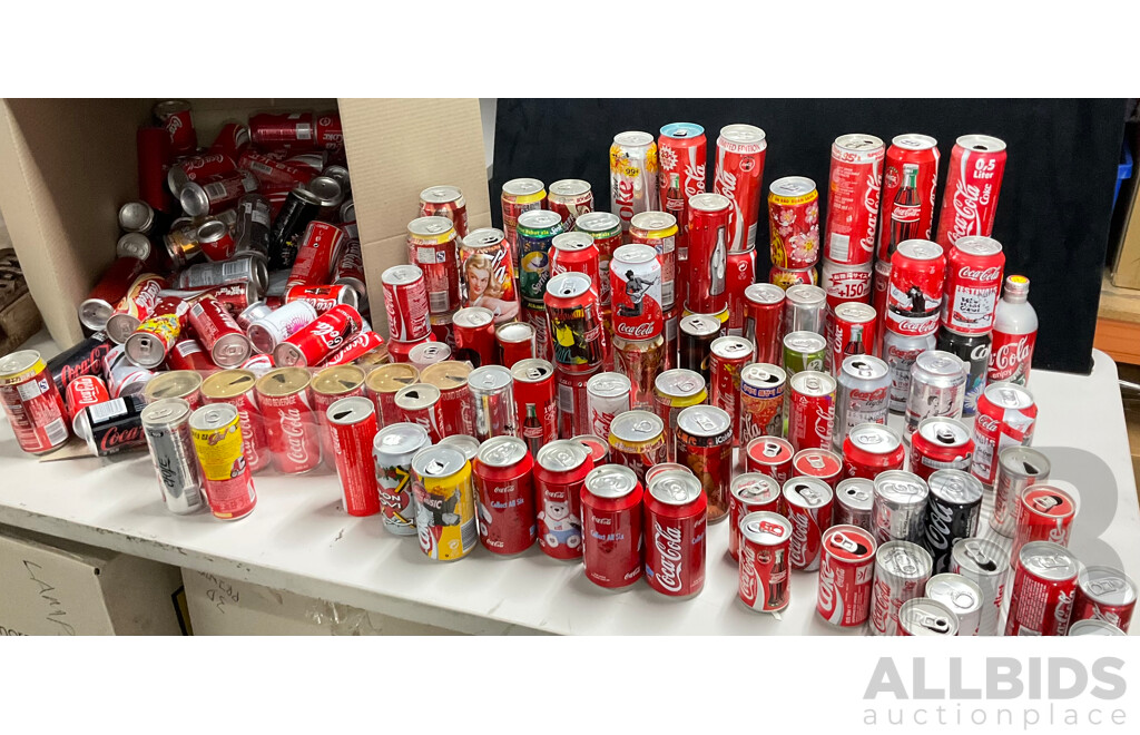 Collection of Vintage Commemorative and Collectable Coca Cola Cans Including Scatman John, Lineage 4, Athens 2004 Plush Bear in Can, 500ml Steel Can and More