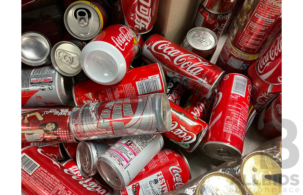 Collection of Vintage Commemorative and Collectable Coca Cola Cans Including Scatman John, Lineage 4, Athens 2004 Plush Bear in Can, 500ml Steel Can and More