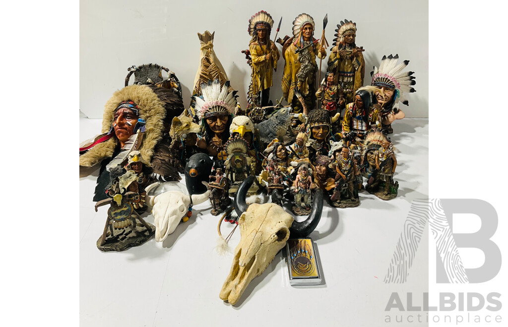 Very Large Collection of Composite Native American Souvenir Ware Statues
