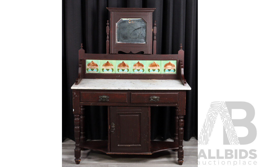 Art Nouveau Marble Top Single Door Wash Stand