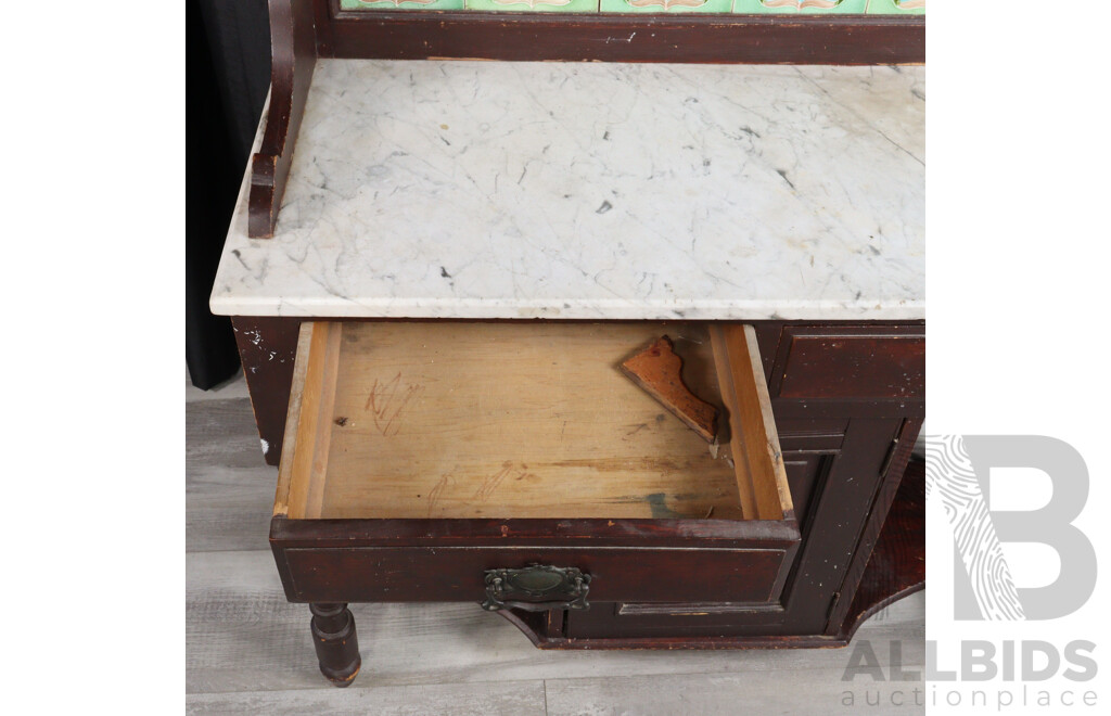 Art Nouveau Marble Top Single Door Wash Stand