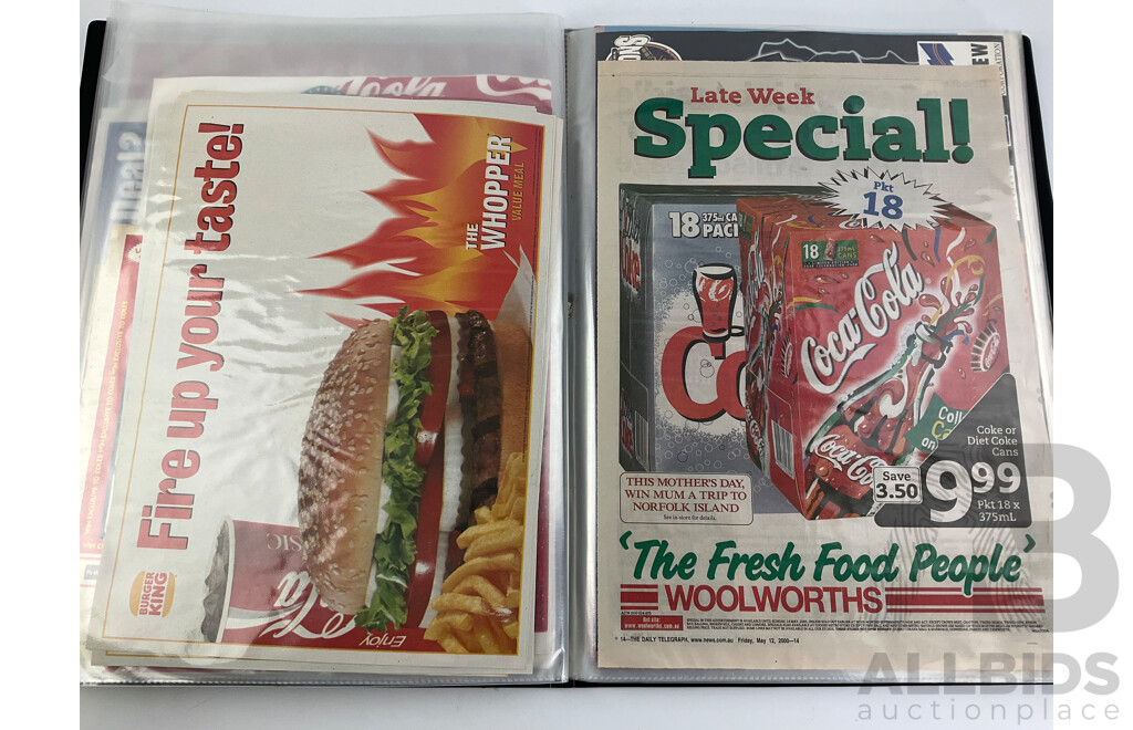 Album of Coca Cola Sporting Advertisements, Place Mats, Matchbox Brochures, Retail Signs and More