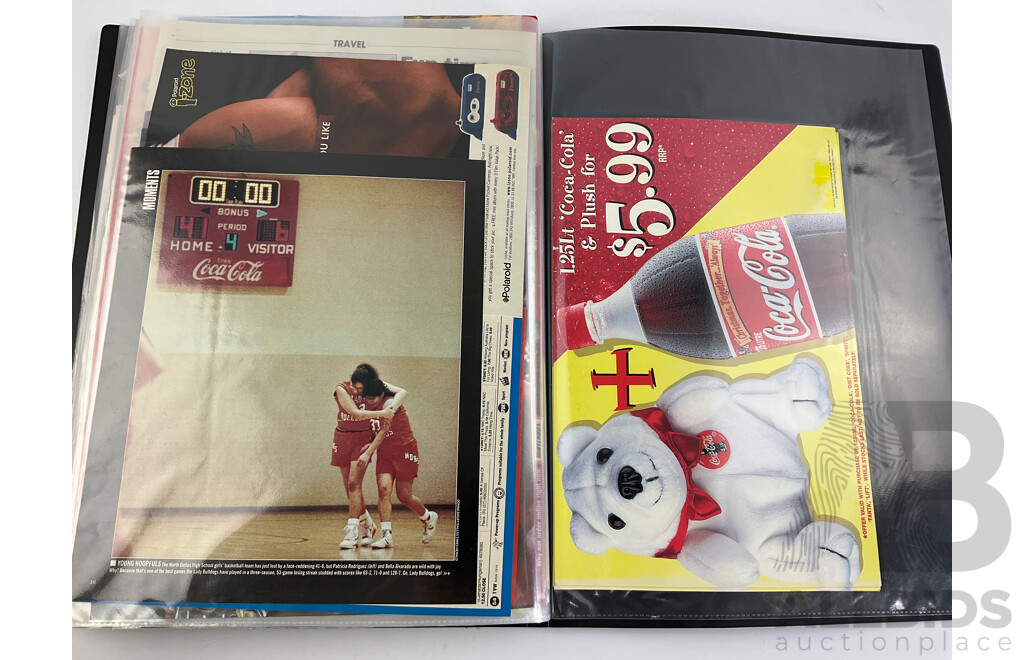 Album of Coca Cola Sporting Advertisements, Place Mats, Matchbox Brochures, Retail Signs and More