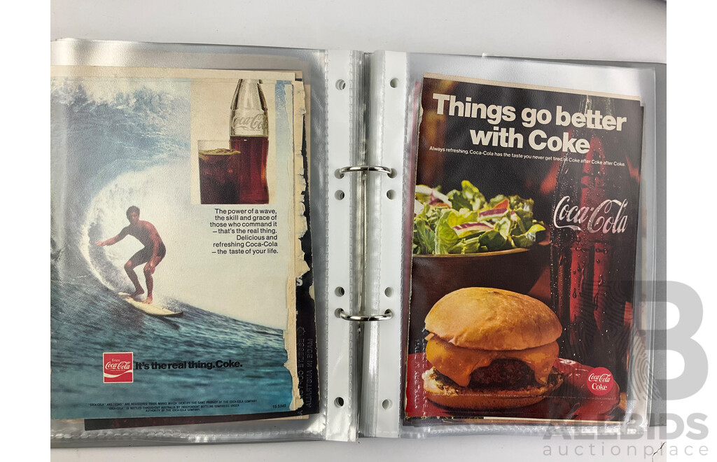 Album of Coke Cola Advertisment Clippings 1950's 80's and 90's