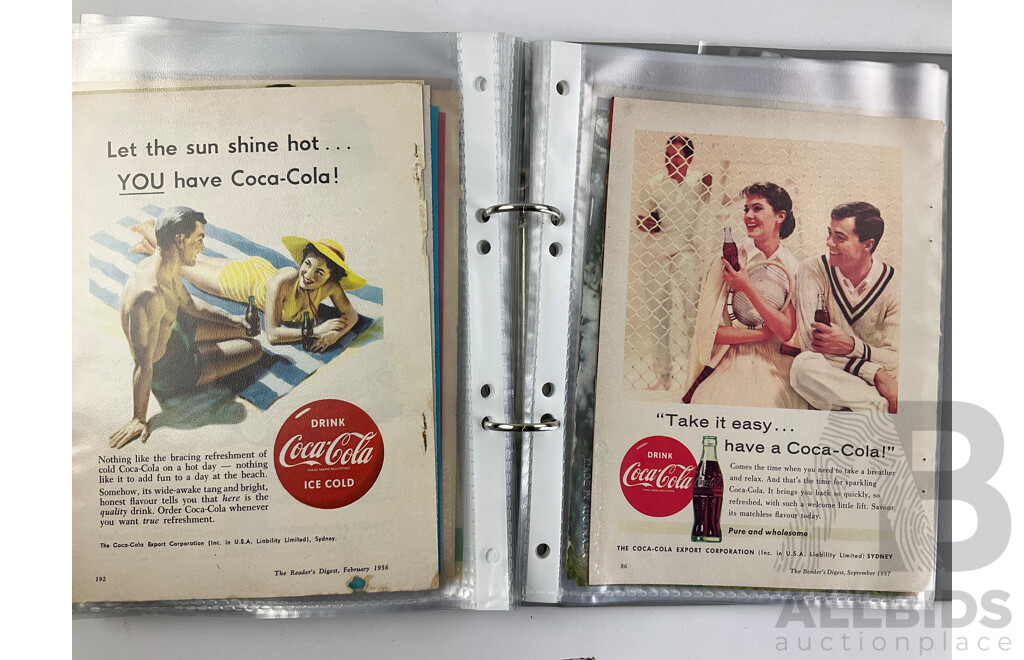 Album of Coke Cola Advertisment Clippings 1950's 80's and 90's