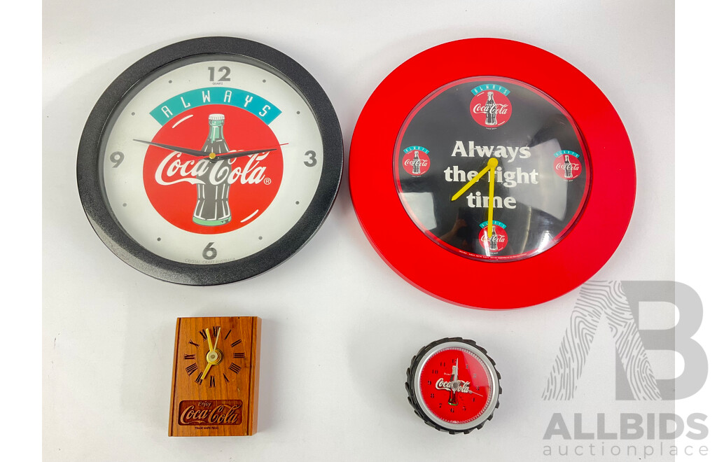 Coca Cola Wall and Desk Clocks Including Always and Always the Right Time